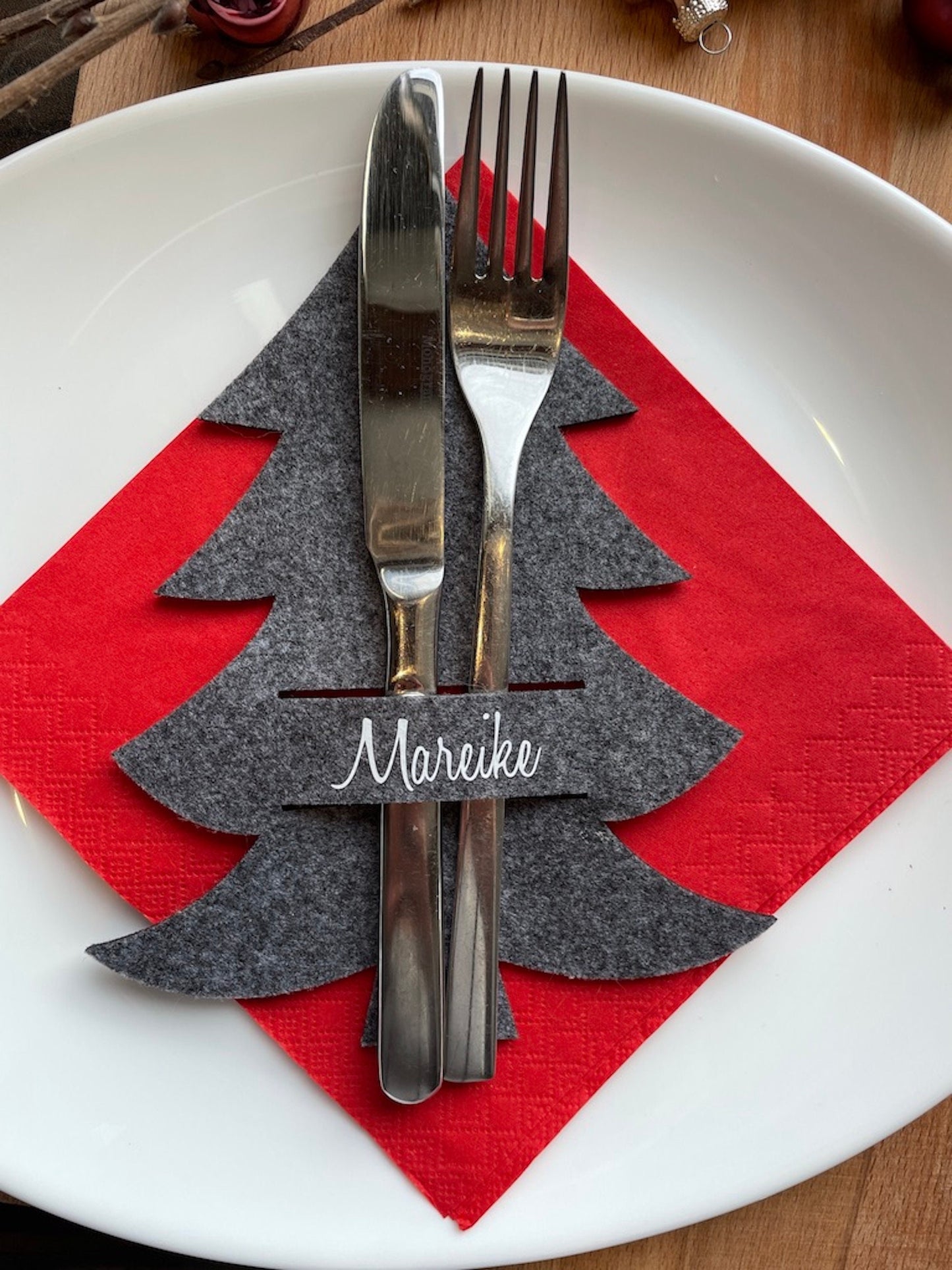Weihnachtsdeko Besteckhalter Filz Name