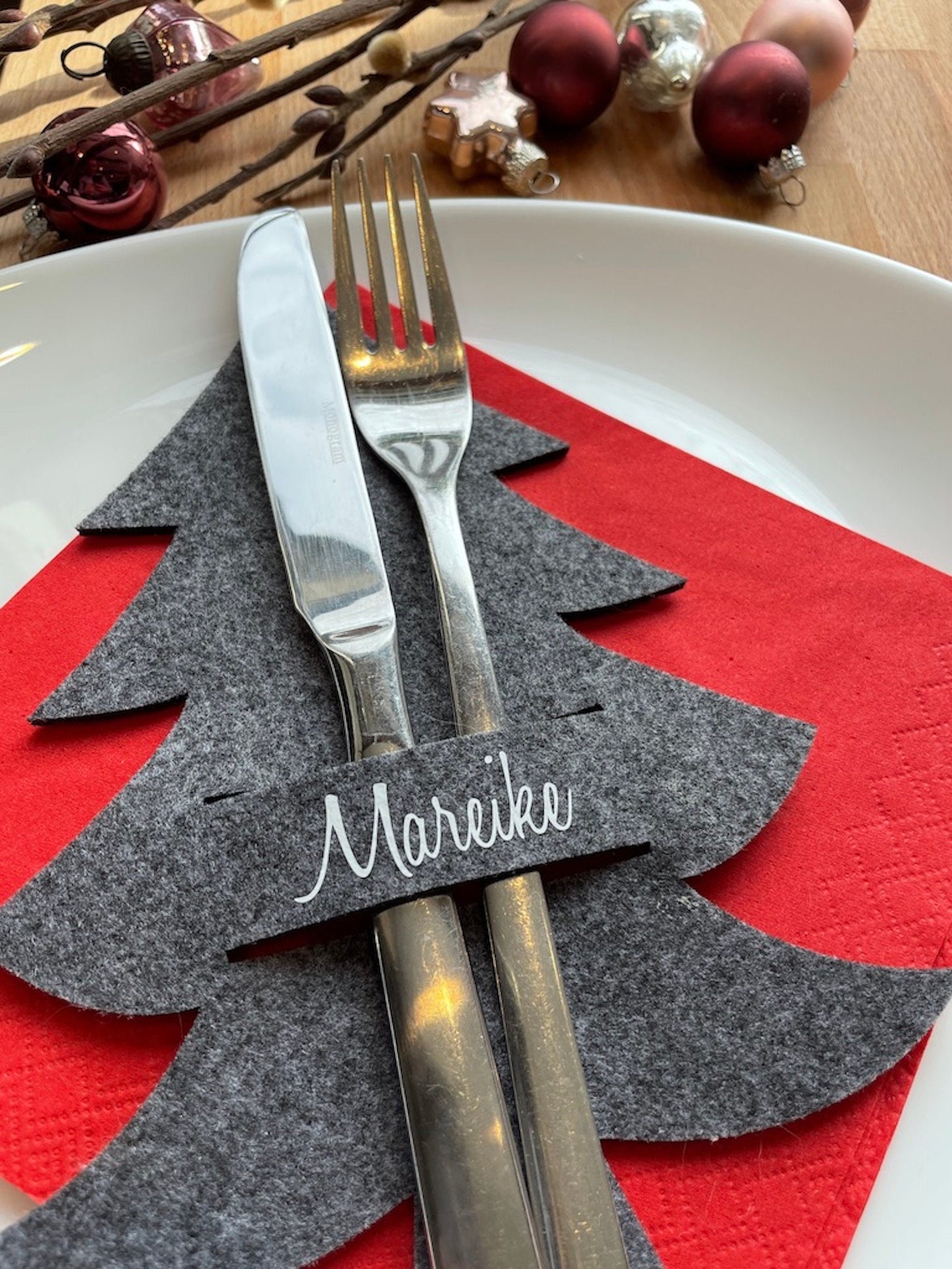 Weihnachtsdeko Besteckhalter Filz Name