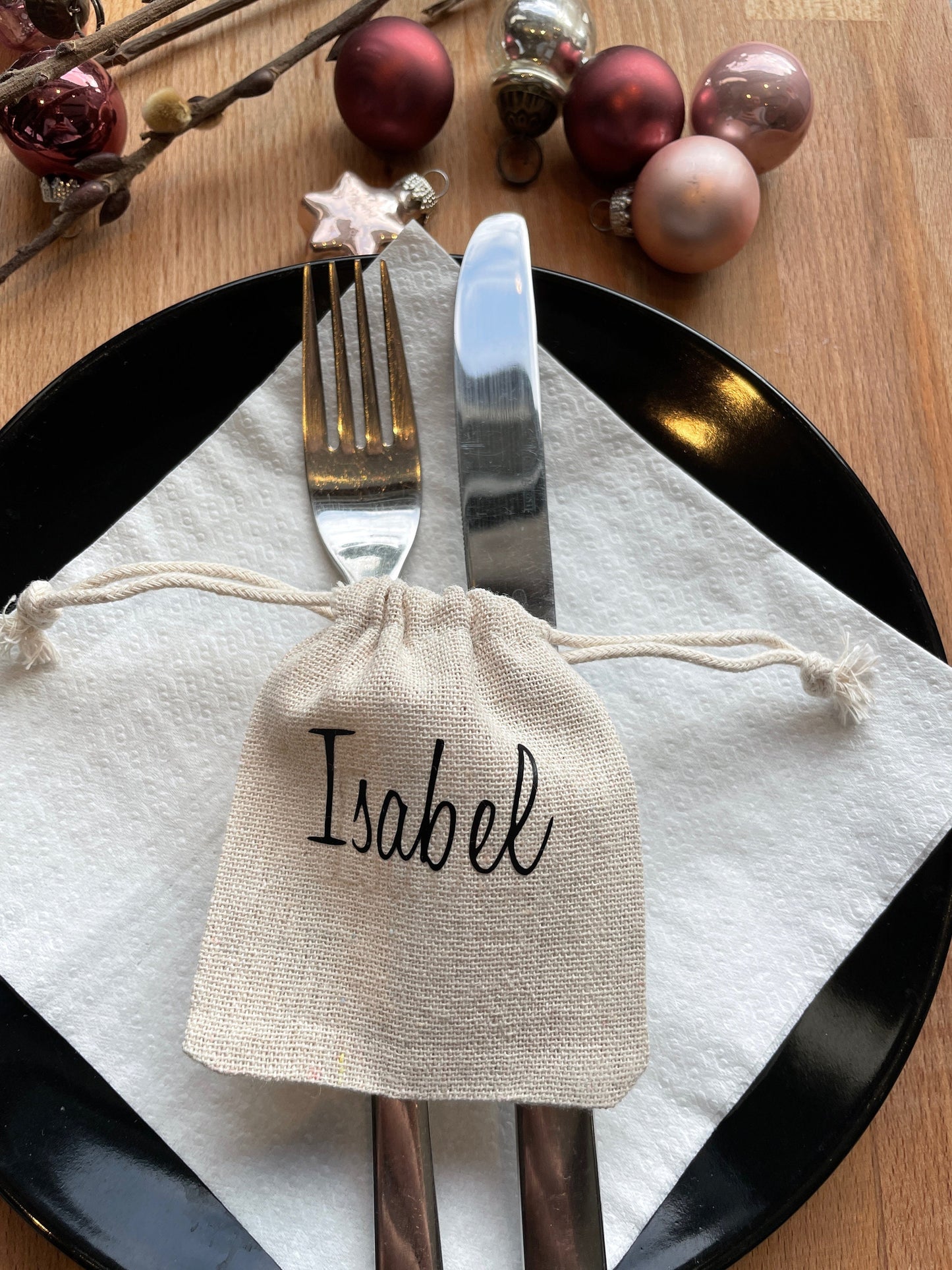 Gastgeschenk Weihnachten Jutesäckchen als Tischdeko