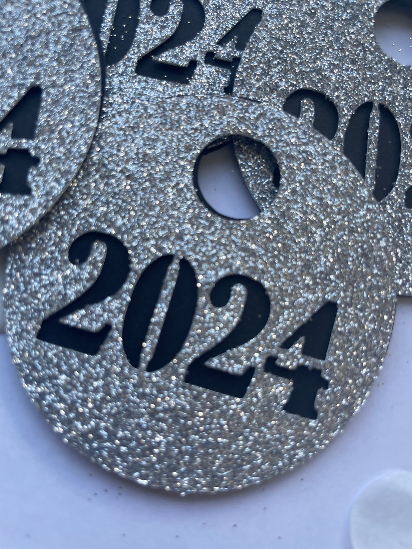 Silvester Deko Tisch Glasanhänger Silber