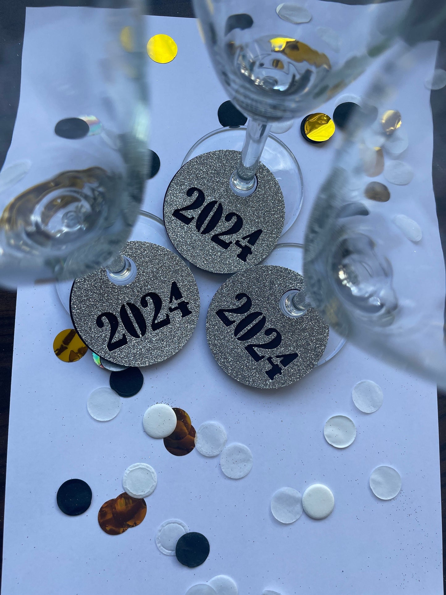 Silvester Deko Tisch Glasanhänger Silber