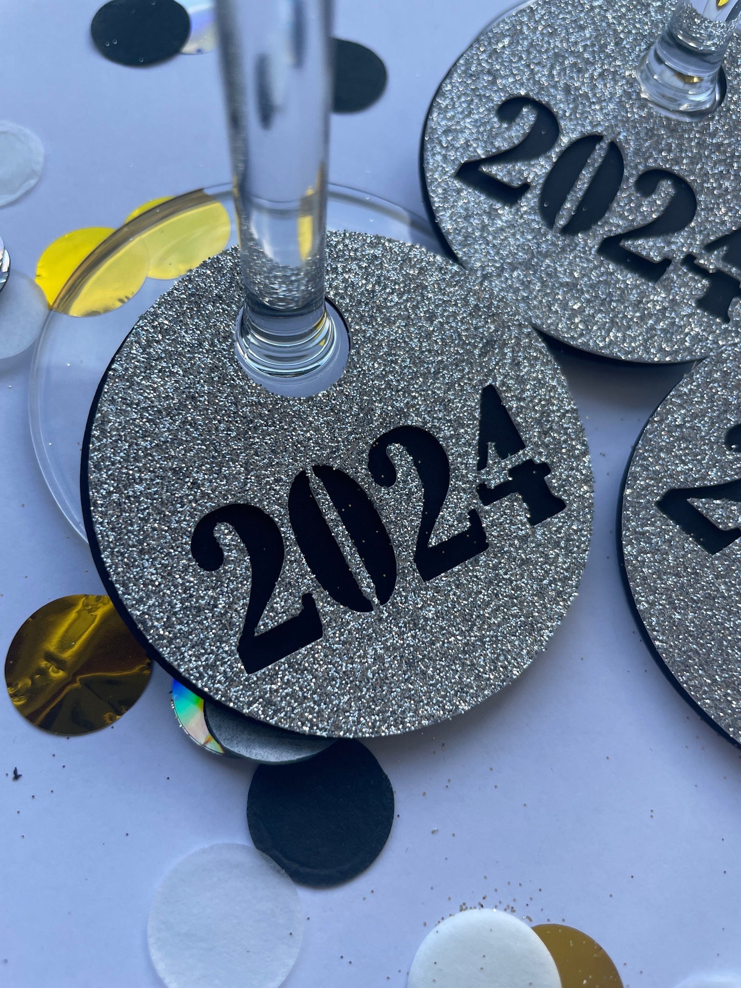 Silvester Deko Tisch Glasanhänger Silber