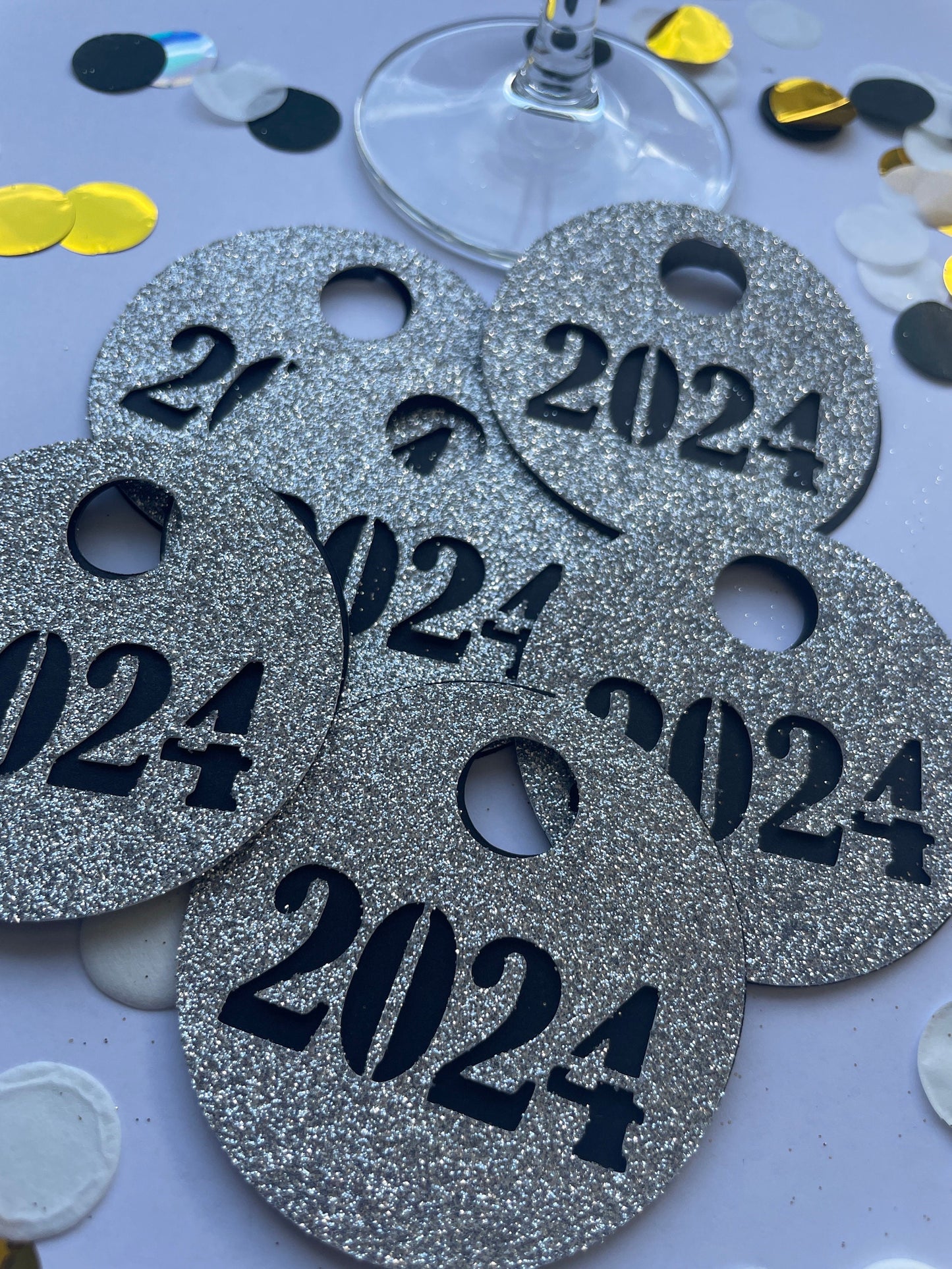 Silvester Deko Tisch Glasanhänger Silber