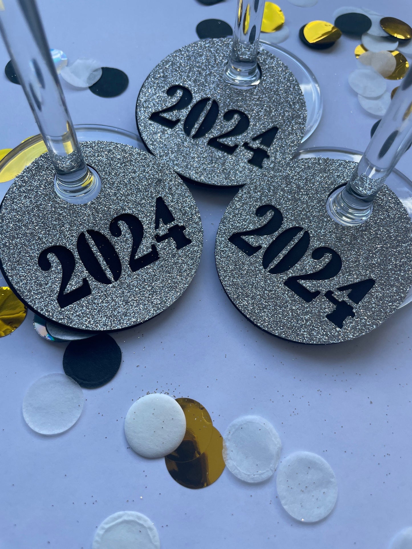 Silvester Deko Tisch Glasanhänger Silber